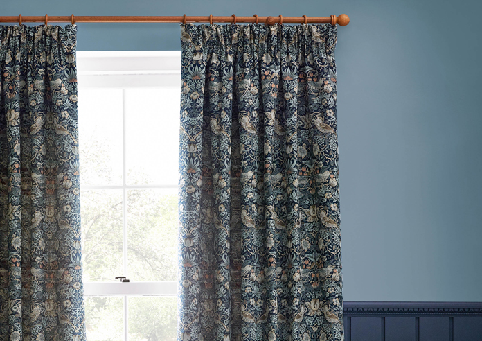 Strawberry Thief Jacquard Pencil Pleat, Indigo - Ready Made Curtains - Image 9
